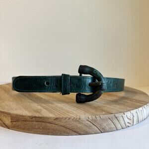 Vintage Green Vegan Leather Heavy Industrial Metal Antique Buckle Belt Size XS